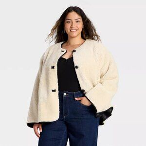 K-110 Universal Thread Women's Large Faux Sherling Coat - Cream